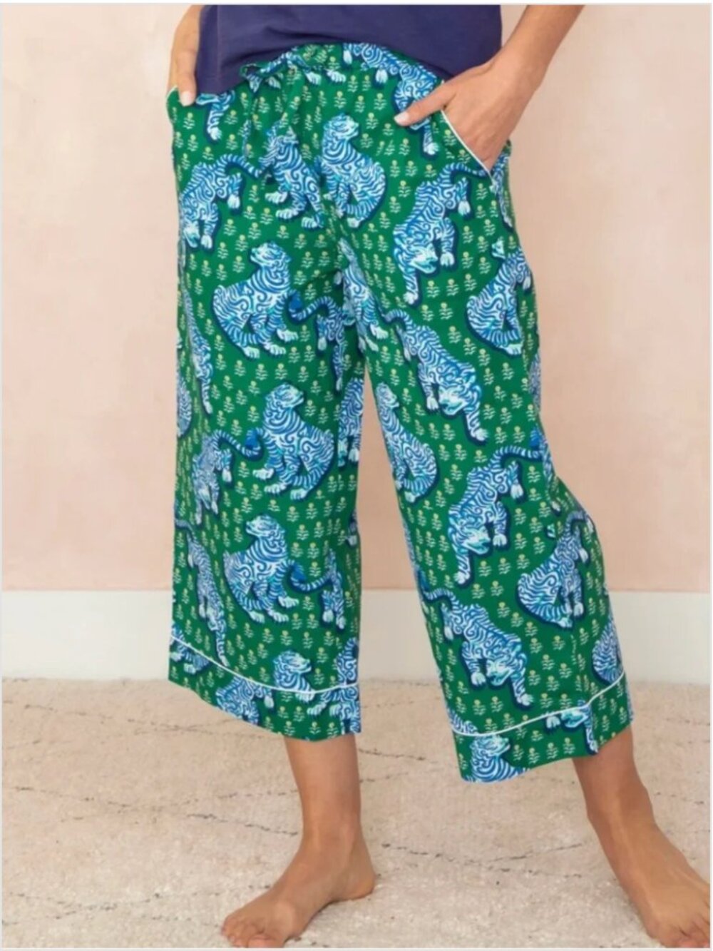 PrintFresh Organic Cotton Pajama Pants Green Tiger Queen Large Sleepwear NEW
